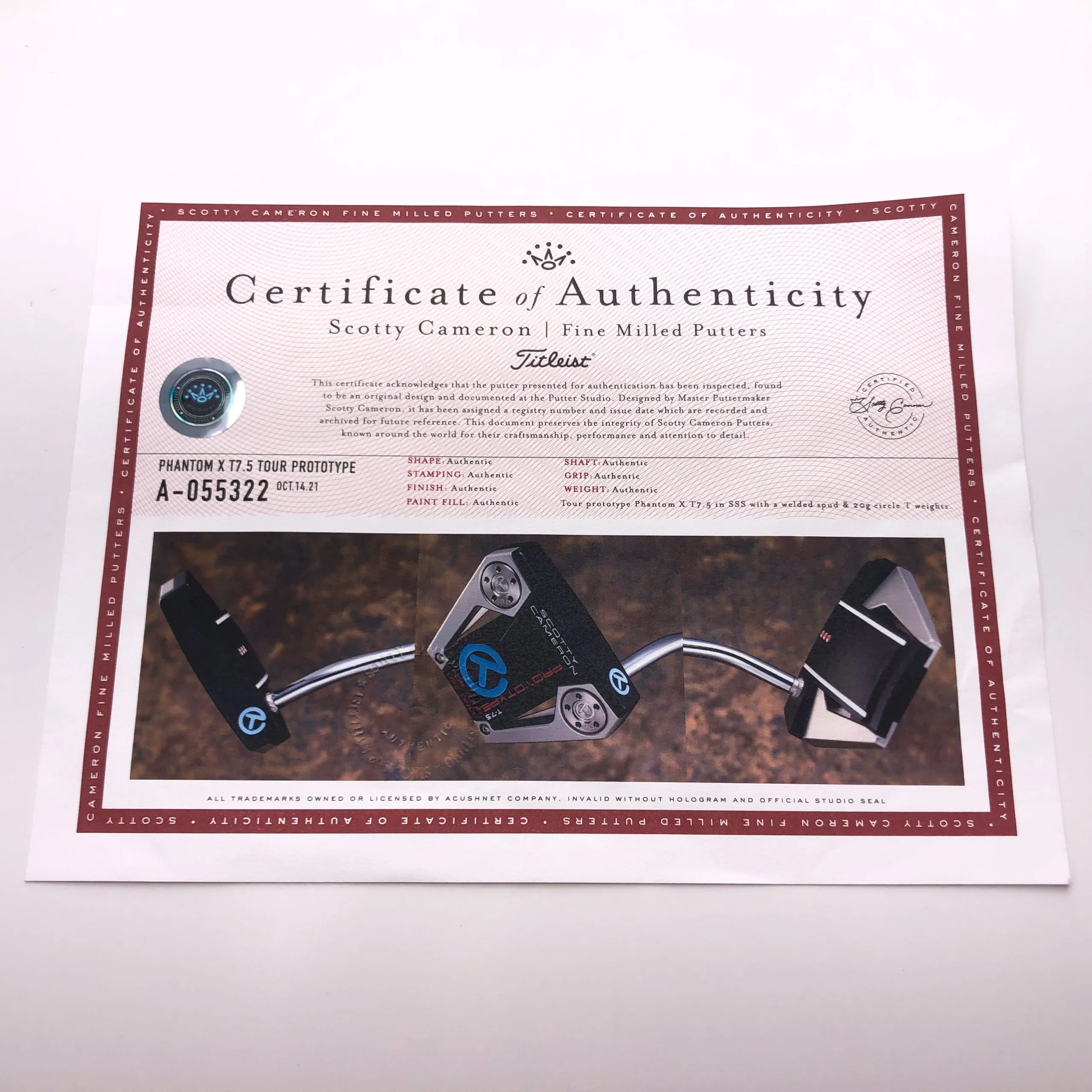 Scotty Cameron Phantom Prototype T-7.5 Circle T Putter / 34 Inch / With COA 12 Scotty Cameron Phantom Prototype T-7.5 Circle T Putter / 34 Inch / With COA - Image 10
